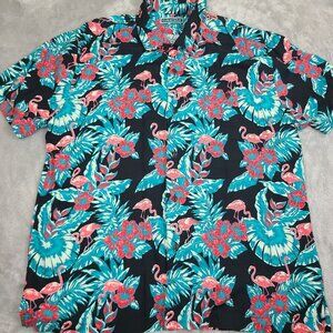 Cubavera Flamingo Beach Party Button Down Black Mens Size X-Large Short‎ Sleeve